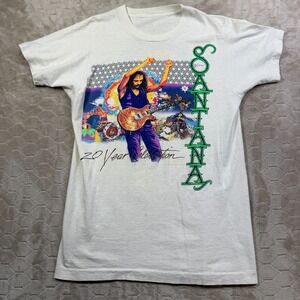 VTG 80s Carlos Santana Tour Tee T-Shirt 20 Year Celebration White Sz Med